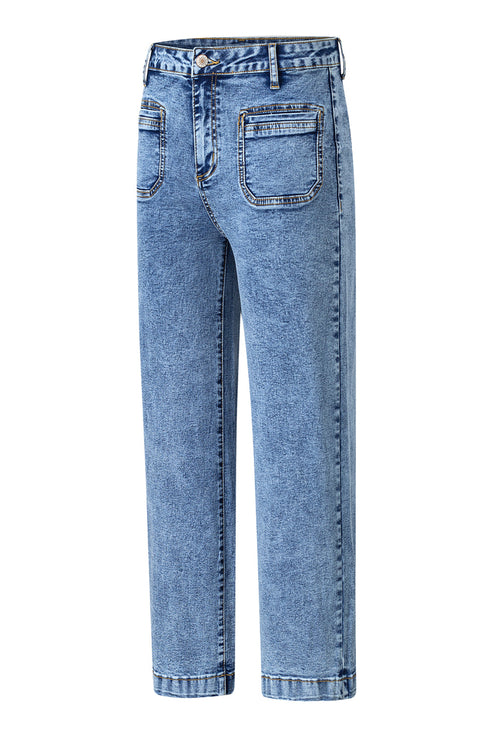 Patch Pocket Straight Leg Loose Fit Jeans